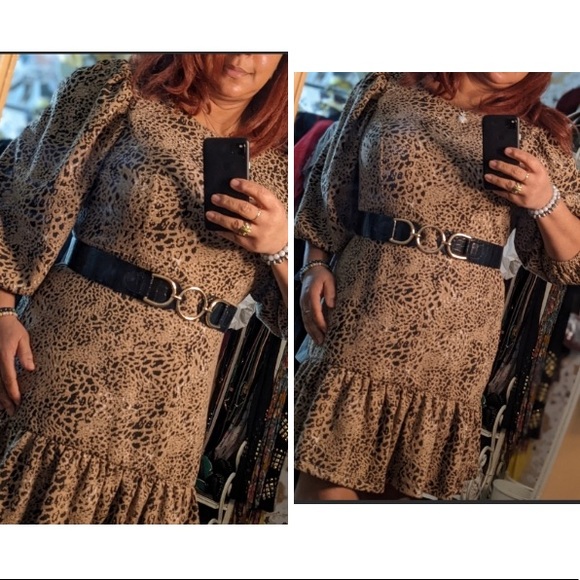 Anthropologie Maeve Knit Cut-Out Bow Tie Leopard Animal Print Dress size 8 - Picture 9 of 12